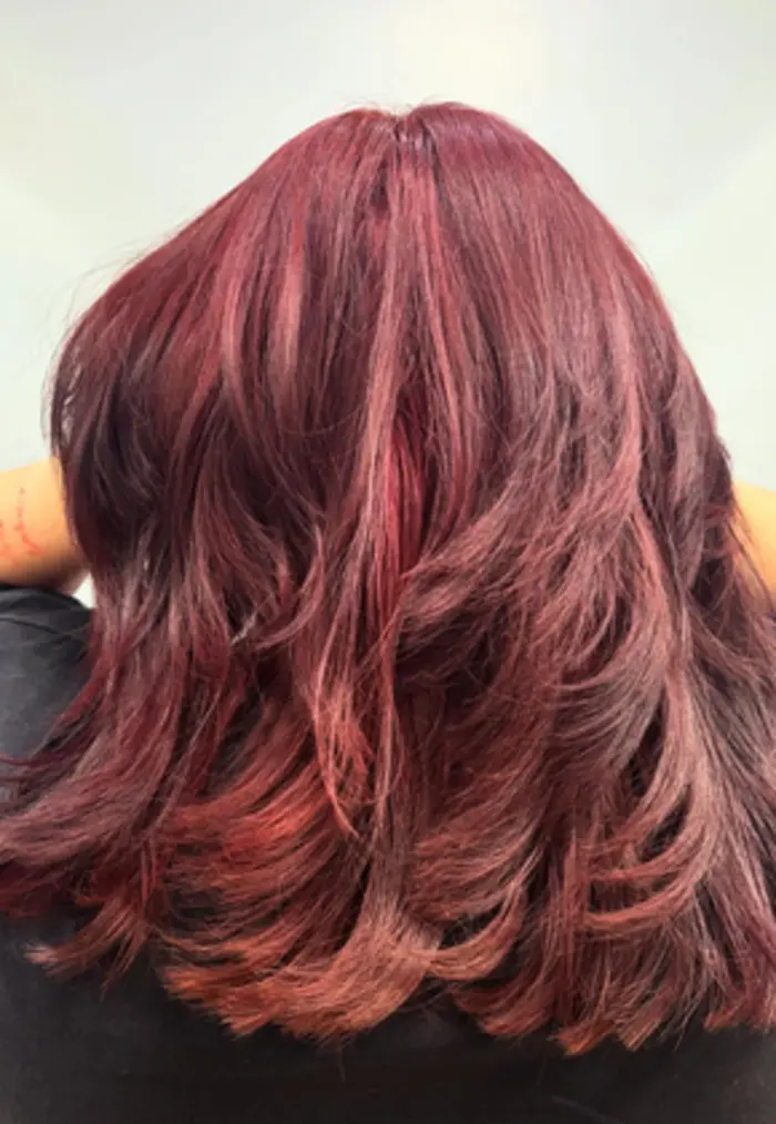 Burgundy color with layered haircut